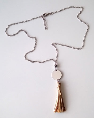 Collier argent 925 rhodié pompon marron