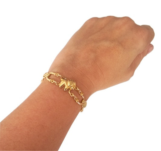 Bracelet massif éléphants or jaune 750