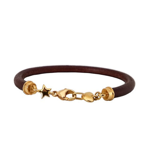 Bracelet cuir étoile et coeur or jaune 750