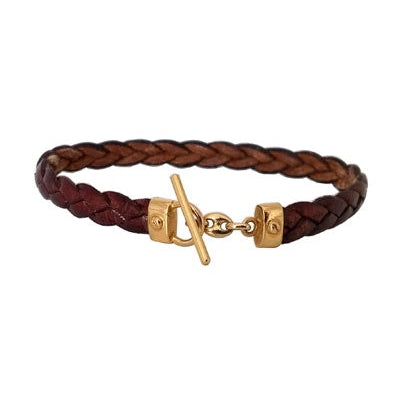Bracelet cuir grain de café or jaune 750