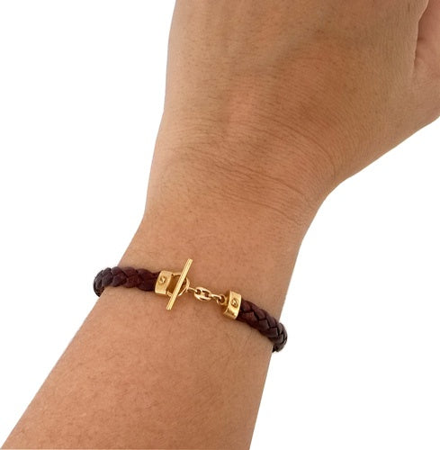Bracelet cuir grain de café or jaune 750