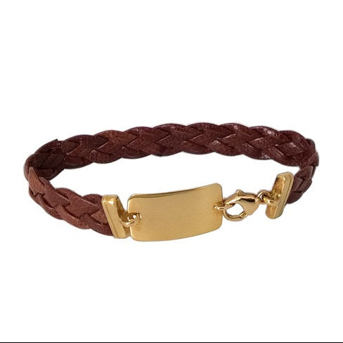 Bracelet cuir identité large or jaune 750