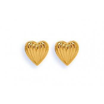 Boucles d'oreilles coeur strié plat or jaune 750