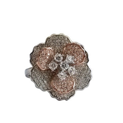 Bague Pétales zirconiums argent 925 et vermeil rose