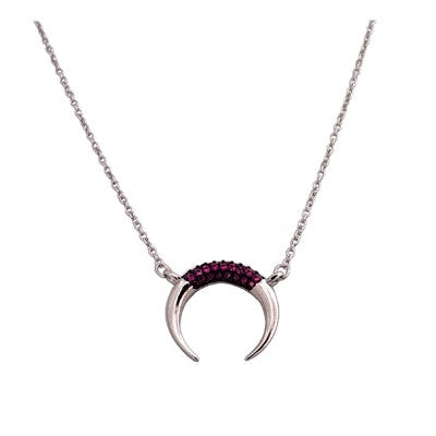 Collier lune inversée zircons couleur argent 925 rhodié