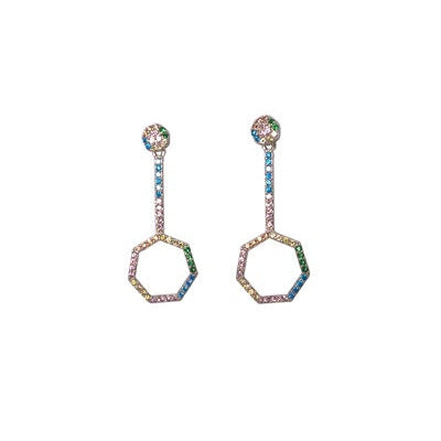 Boucles d'oreilles Hexagone zircons multicolores argent 925