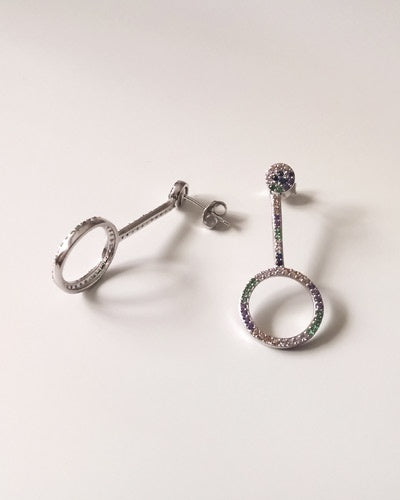 Boucles d'oreilles Cercle zircons multicolores argent 925