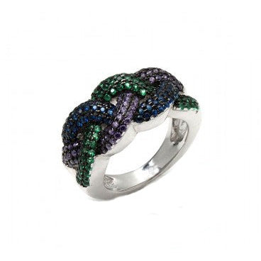 Anillo trenzado multicolor en plata 925 rodiada