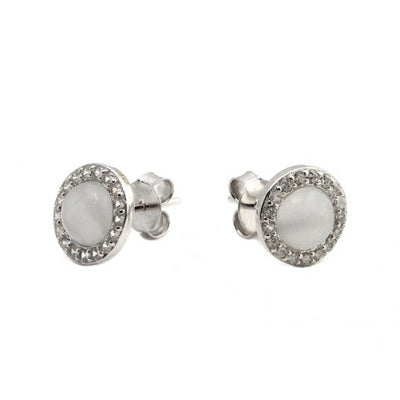 Boucles d'oreilles rondes oeil de chat zirconiums argent 925