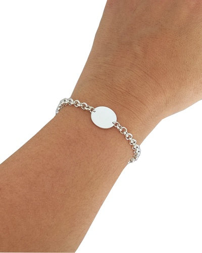 925 silver round plate chain link bracelet