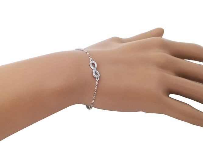 Infinity bracelet with rhodium-plated 925 sterling silver cubic zirconia