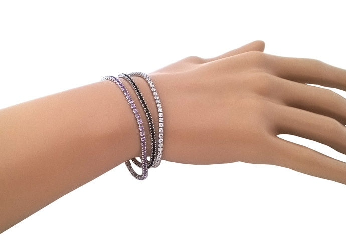Black zirconia river bracelet in rhodium-plated 925 silver