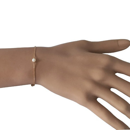 Bracelet gourmette fine perle de culture or rose 750