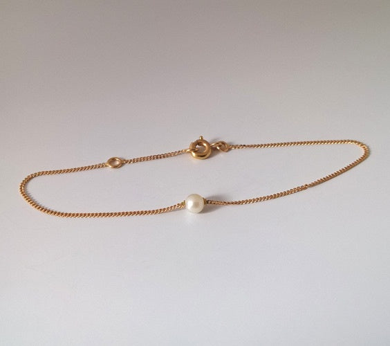 Bracelet gourmette fine perle de culture or rose 750