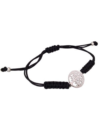 Bracelet Arbre de vie découpé argent 925 macramé noir