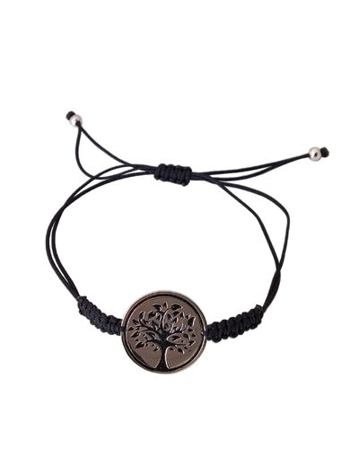 Bracelet Arbre de vie argent 925 macramé noir
