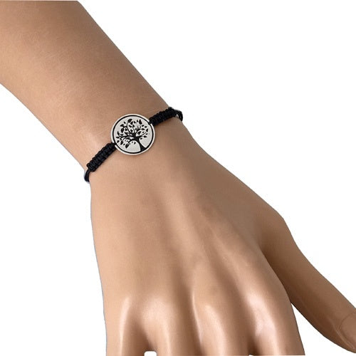 Bracelet Arbre de vie argent 925 macramé noir