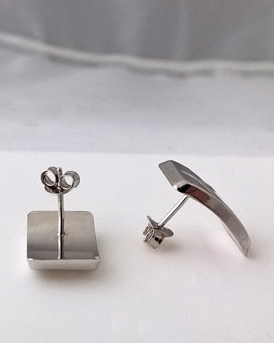 Boucles d'oreilles rectangle or blanc 750