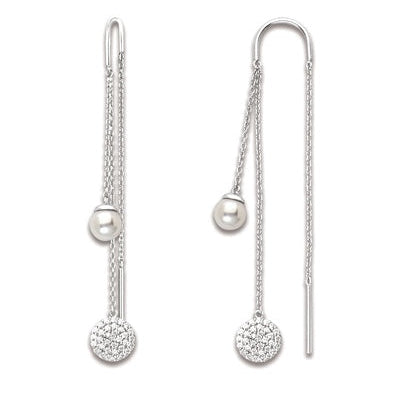 Boucles d'oreilles 3 chaines perles zirconiums argent 925 Caplain