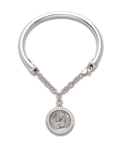 Bracelet jonc tube pièce zirconiums argent 925 Caplain