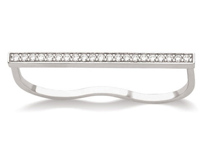 Bague ligne zirconiums 2 doigts argent 925 rhodié Caplain