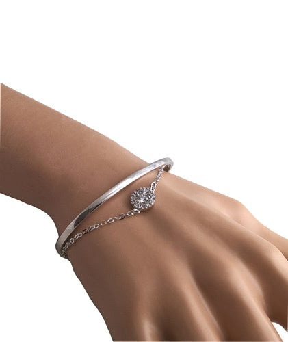 Bracelet Jonc et chaine zirconiums argent 925 Caplain
