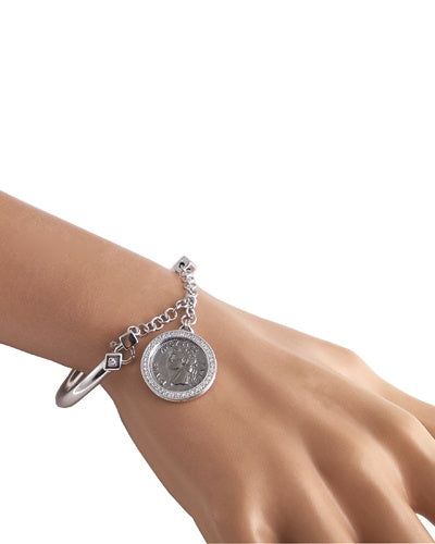 Bracelet jonc tube pièce zirconiums argent 925 Caplain