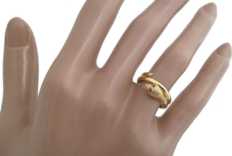 Bague tête serpent rubis or jaune 750
