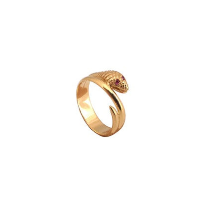 Bague tête serpent rubis or jaune 750