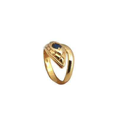 Bague tête serpent saphir rond or jaune 750