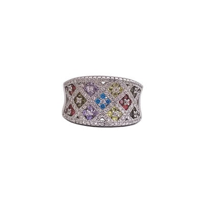 Bague incurvée zirconiums multicolores argent 925 rhodié