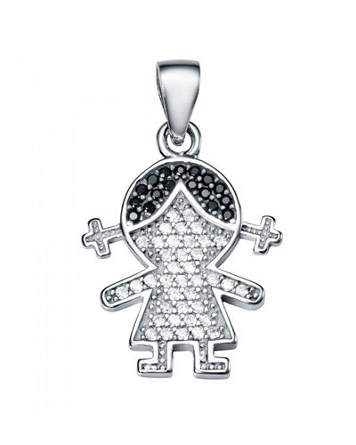 Pendentif fillette zirconiums noirs argent 925 rhodié