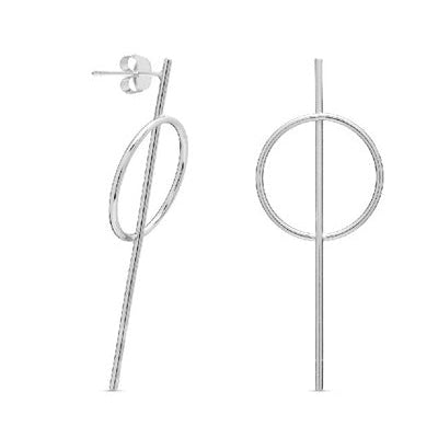 Boucles d'oreilles longues cercle et barrette argent 925