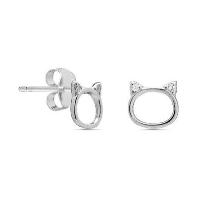 Boucles d'oreilles Chat zirconium argent 925 rhodié