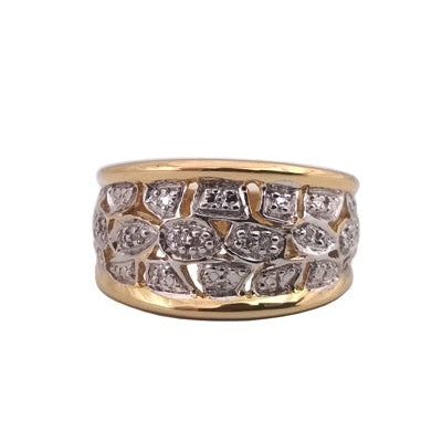 Anillo con banda de diamantes pavé en oro bicolor 750