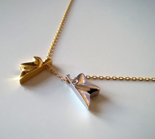 Collier Feuille partagée diamants 2 ors 750