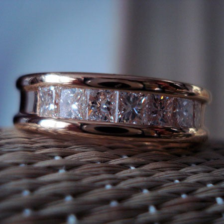 Demi-alliance diamants princesse or jaune 750