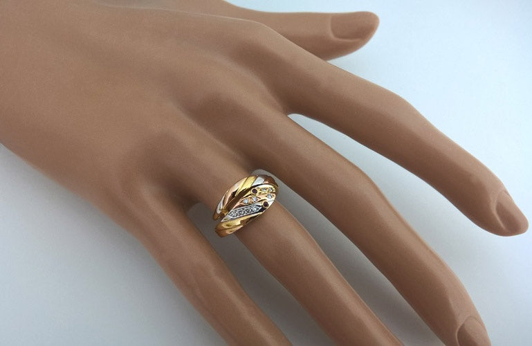 Bague serpent diamants or 750 tricolore