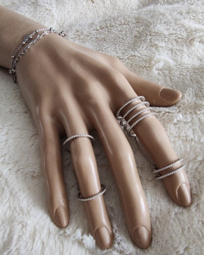 Bague double avec chaîne 1 rang zirconiums argent 925 Caplain