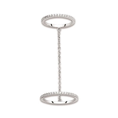 Bague double avec chaîne 1 rang zirconiums argent 925 Caplain