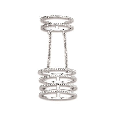 Bague double avec chaîne 4+2 rangs zirconiums argent 925 Caplain