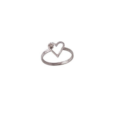 Bague coeur diamant or gris 750 ciselé
