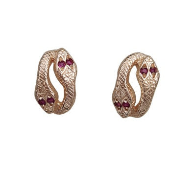 Boucles d'oreilles serpents rubis or jaune 750