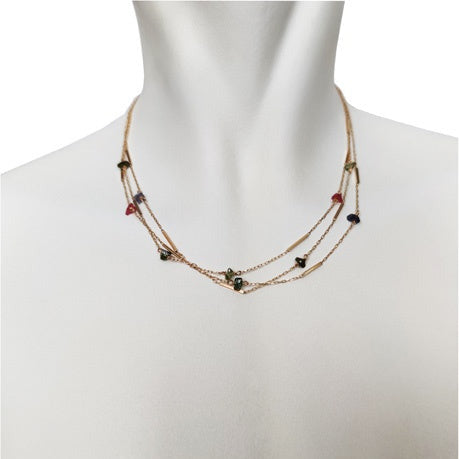 Collier pierres fines brutes 3 rangs or jaune 750