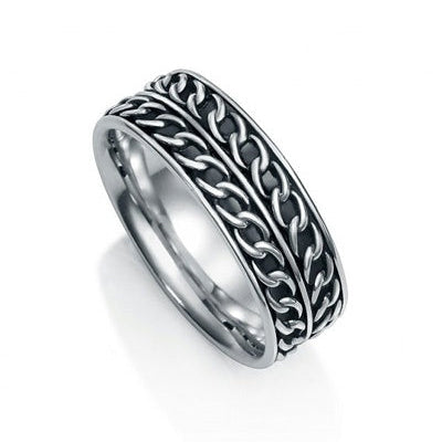 Bague homme double chaînette argent 925 vieilli