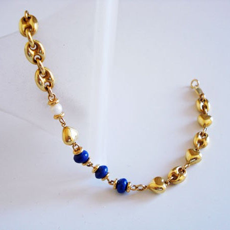 Bracelet lapiz-lazuli perle or jaune 750