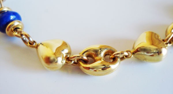 Bracelet lapiz-lazuli perle or jaune 750