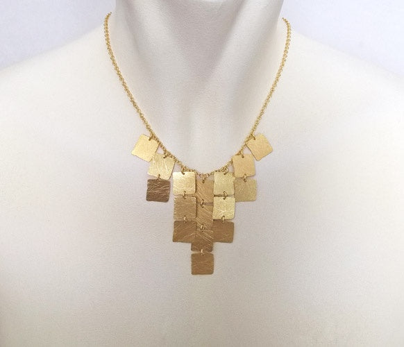 Collier chute carrés brossés vermeil