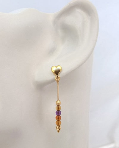 Boucles d'oreilles coeur améthyste citrines or jaune 750