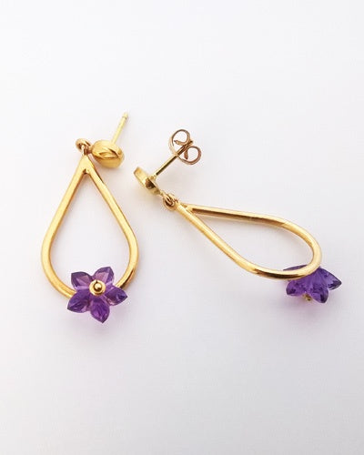 Boucles d'oreilles améthyste fleurs or jaune 750